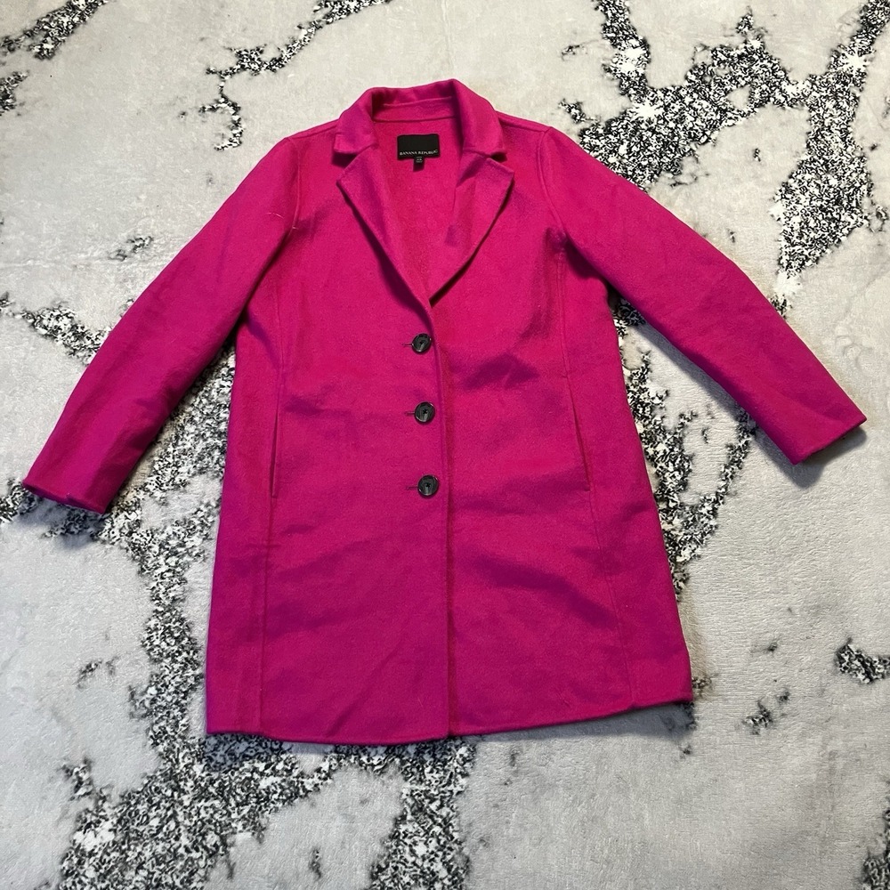 Banana Republic Jacket Womens XSP Bright Magenta Unlined Double Faced Topcoat